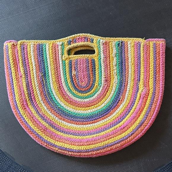 fabulous mj Handbags - Colorful Rainbow Half-Moon Woven Straw Tote Fabulous MJ NY